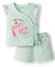 Babyoye 100% Cotton Woven Muslin Super Soft Finish Unicorn Printed Frill Sleeves Top & Shorts Set - Mint