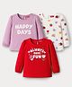 Babyhug 100 % Cotton Knit Full Sleeves T-Shirt with Tropical & Happy Days Text Print Pack of 3 - Red White & Lilac