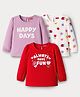 Babyhug 100 % Cotton Knit Full Sleeves T-Shirt with Tropical & Happy Days Text Print Pack of 3 - Red White & Lilac