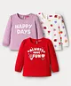 Babyhug 100 % Cotton Knit Full Sleeves T-Shirt with Tropical & Happy Days Text Print Pack of 3 - Red White & Lilac