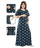 Fabme Pure Cotton Woven Half Sleeves Polka Dots Printed Maternity Night Dress With Concealed Zipper Nursing Access - Green