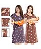 Fabme Pure Cotton Woven Pack Of 2 Half Sleeves Polka Dots Printed Maternity Night Dresses With Concealed Zipper Nursing Access - Purple & Brown