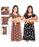 Fabme Pure Cotton Woven Pack Of 2 Half Sleeves Polka Dots & Floral Printed Maternity Night Dresses Concealed Zipper Nursing Access - Brown & Black