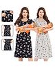 Fabme Pure Cotton Woven Pack Of 2 Half Sleeves Floral Printed Maternity Night Dresses With Concealed Zipper Nursing Access - Black & Grey