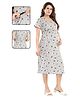 Fabme Pure Cotton Woven Half Sleeves Leaves Printed Maternity Nighty With Overlap Zipper Nursing Access - Light Grey