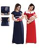 Fabme Cotton Knit Pack Of 2 Half Sleeves Floral Embroidered & Polka Printed Maternity Nighty With Front Open Nursing Access - Navy Blue & Maroon