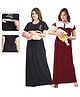 Fabme Cotton Knit Pack Of 2 Half Sleeves Floral Embroidered & Polka Printed Maternity Nighty With Front Open Nursing Access - Black & Purple