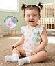 Babyoye 100% Cotton Woven With Eco Jiva Finish Frill Sleeves Onesie with Bunny Print & Bow Applique - White