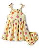 Babyoye 100% Cotton Woven With Eco Jiva Finish Kitty Printed Sleeveless Frock with Bloomer - Yellow
