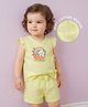 Babyoye 100% Cotton Muslin Woven Frill Sleeves T-Shirt & Short Set With Eco Jiva Finish & Cat Print - Yellow
