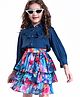 OLLINGTON ST. Crinkled Crepe Woven Full Sleeves Top & Printed Georgette Skirt - Blue & Multicolor