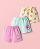 Babyoye Muslin Woven Shorts With Animal Print Pack Of 3 - Pink Light Blue & Yellow