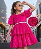 Hola Bonita Woven Half Sleeves Shimmer Tiered Party Dress With Belt - Fuchsia