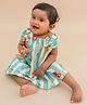 A Toddler Thing Mulmul Cotton Woven Sleeveless Striped & Bow Applique Detailed Dress - Multi Colour
