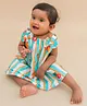 A Toddler Thing Mulmul Cotton Woven Sleeveless Striped & Bow Applique Detailed Dress - Multi Colour