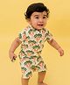 A Toddler Thing Mulmul Cotton Woven Half Sleeves Trees Printed Coordinating Shirt & Shorts Set - Multi Colour