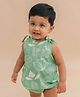 A Toddler Thing Mulmul Cotton Knit Sleeveless Floral Printed Romper - Green