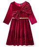 Hola Bonita Knit Three Fourth Sleeves Velvet Party Dress With Sequinned Bow Applique & Belt - Maroon