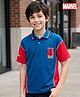 Pine Kids Marvel Terry Knit Half Sleeves Cut & Sew Polo T-Shirt with Spider-Man Graphic - Blue & Red
