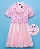 Hola Bonita Knit Half Sleeves Sequin Jacket With Shimmer Party Dress- Pink
