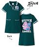 Pine Kids Disney Single Jersey Knit Half Sleeves Frock With Stitch & Angel Graphics - Dark Green