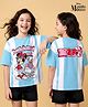 Pine Kids Disney Terry Knit Drop Shoulder Half Sleeves T-Shirt with Minnie & Daisy Graphic - Light Blue & White