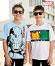 Honeyhap Marvel Single Jersey Knit Drop Shoulder Half Sleeves Oversized T-Shirts with Iron Man Graphic Pack of 2 - Light Blue & White