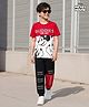 Honeyhap Disney Single Jersey Knit Half Sleeves Cut & Sew T-Shirt & Track Pant Set With Mickey & Friends Graphics - Red White & Black