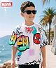 Pine Kids Marvel Terry Knit Drop Shoulder Half Sleeves T-Shirt with Spider-Man All Over Print  - White