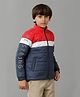Under Fourteen Only Full Sleeves Typography Printed Padded Light Winter Jacket - Navy Blue