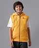 Under Fourteen Only Sleeveless Typography Printed Reversible Padded Light Winter Hooded Jacket - Yellow