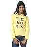Under Fourteen Only Full Sleeves The Big Mix Text Printed Light Winter Hooded Sweatshirt - Yellow
