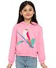 Under Fourteen Only Full Sleeves Bird Printed Light Winter Hooded Sweatshirt - Pink