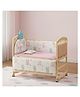 Furnifest Hemi Cot 5 in 1 Convertible Baby Cot with Rocking Function| Parent Bed Attachment |Wheels with Lock | Study Table | High quality German Pinewood | Mosquito Net | Non-Toxic Finish - Beige