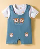 ToffyHouse Cotton Knit Dungaree Style Romper & T-Shirt with Animal Print & Embroidery - Light Blue & White