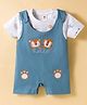 ToffyHouse Cotton Knit Dungaree Style Romper & T-Shirt with Animal Print & Embroidery - Light Blue & White