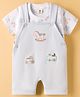 ToffyHouse Cotton Knit Dungaree & Half Sleeves Inner Tee With Toy Print & Embroidery - Light Blue & White