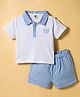 ToffyHouse Cotton Knit Half Sleeves Polo T-Shirt & Shorts Set with Checks  - Light Blue