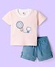 ToffyHouse Interlock Knit Half Sleeves Stripped T-Shirt & Shorts Set - Orange