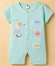 ToffyHouse Cotton Knit Half Sleeves Romper with Teddy Print - Sea Green