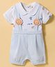ToffyHouse Knitted Half Sleeves Peter Pan Collared Romper with Animal Print & Patch - Light Blue