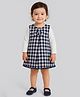ShopperTree Cotton Blend Woven Checked Dress - Navy Blue