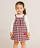 ShopperTree Cotton Blend Woven Checked Dress With Full Sleeves Tee - Maroon