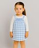 ShopperTree Cotton Blend Woven Checked Dress With Full Sleeves Tee - Sky Blue