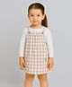 ShopperTree Cotton Blend Woven Checked Dress With Full Sleeves Tee - Brown