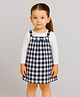 ShopperTree Cotton Blend Woven Checked Dress With Full Sleeves Tee - Navy Blue