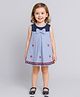 ShopperTree Cotton Knit Sleeveless Floral Embroidered Bow Applique Detailed Dress - Blue