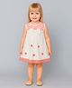 ShopperTree Cotton Knit Sleeveless Floral Embroidered Bow Applique Detailed Dress - Cream