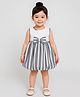 ShopperTree Cotton Woven Sleeveless Bow Applique Detailed Striped Dress - Grey