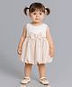 ShopperTree Cotton Woven Sleeveless Striped & Bow Applique Detailed Balloon Dress - Peach